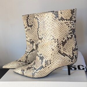 SCHUTZ Beige Snakeskin Heeled Boots